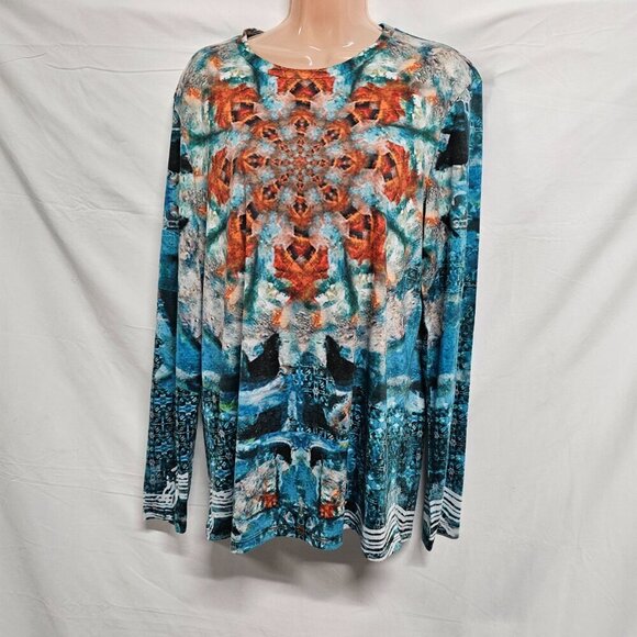 Le Galeriste Abstract Wearable Art Women Top Blouse Shirt Size XS/TP Crew Neck - Picture 10 of 13